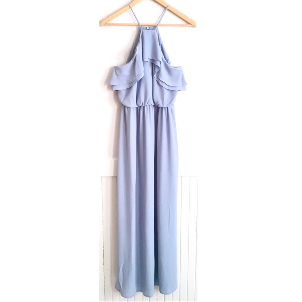 High Neck Ruffle Maxi Nipped Waist - Picture 2 of 3
